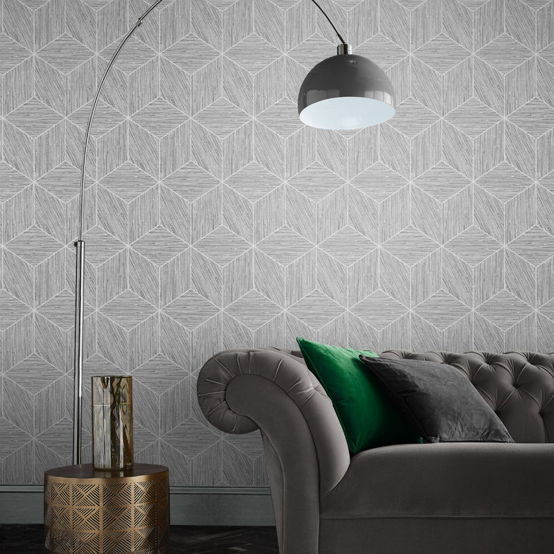 Papier peint gris Grasscloth Geo, Gris