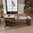 80-Inch Expandable Kitchen Island With Dining Table, Marble-Grain Countertop With Power Outlet, Mobile Storage Cart With Cabinet & 2 Drawers, Walnut Finish Kitchen Prep Table