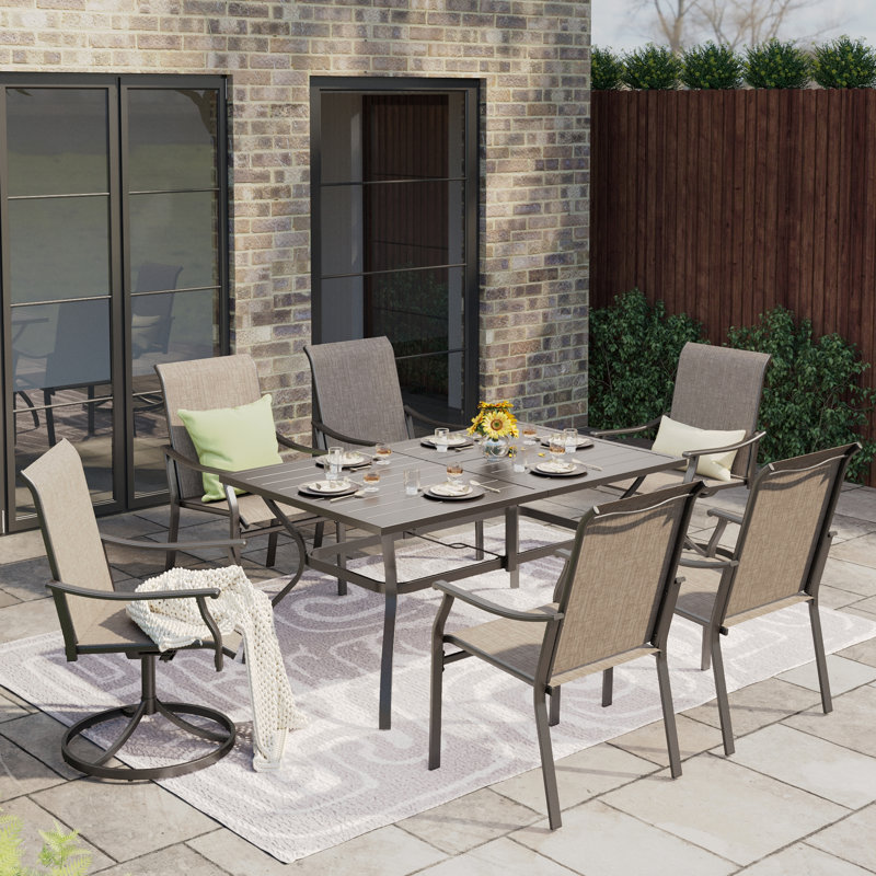 6-Person Rectangle Outdoor Patio Dining Set Heavy Duty Metal Table With Sling Chairs