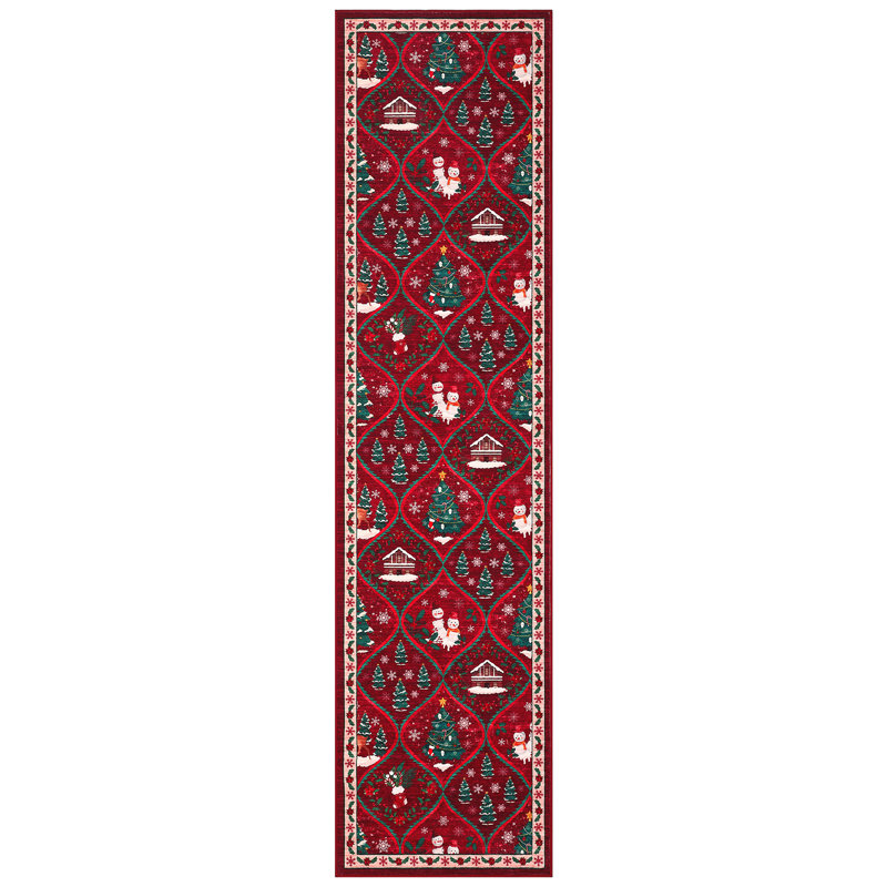 Tapis de couloir de couloir de Noël coulissant lavable antidérapant père Noël 2 x 10, Rouge, Tapis de couloir 2 pi x 10 pi