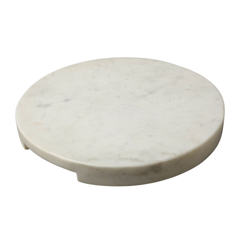 White Marble Thick Round Board with Handle Grooves
