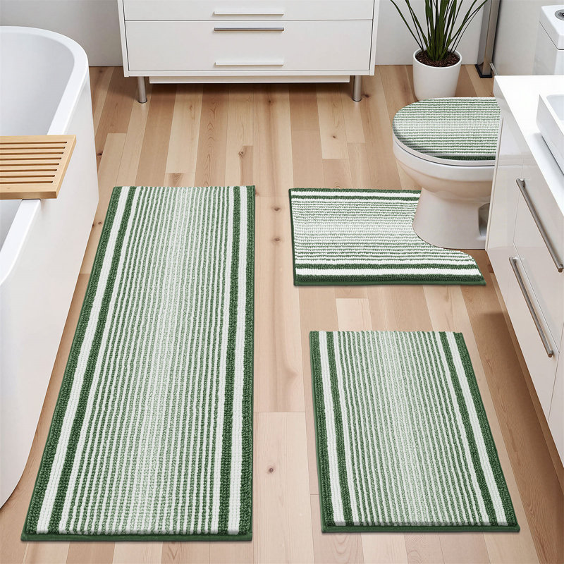 Ensemble de 4 tapis de bain en microfibre absorbante douce avec envers antidérapant (ensemble de 4), Vert/blanc