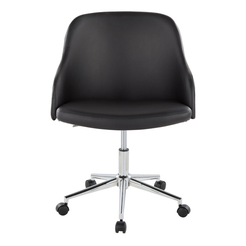 Chaise de bureau en métal chromé, Chrome / noyer, Noir