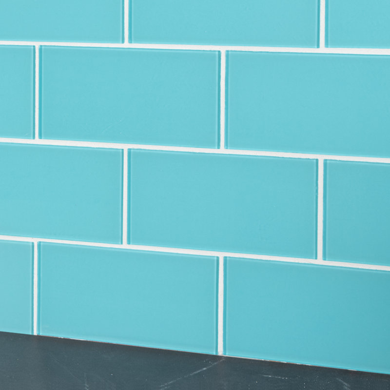 Carreau de mosaïque en verre à bord droit de qualité 3 "x 6" Quality Value Series, Bleu aqua