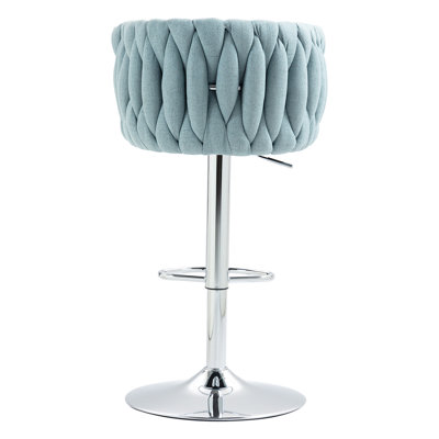 Tabourets pivotants 360 en tissu bleu - hauteur de comptoir réglable avec dossier tissé et repose-pieds pour café, pub, cuisine de 2 et cuisine, pub