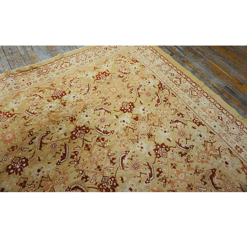 Magnifique tapis Agra indien de couleur abricot magnifique et superbe motif géométrique