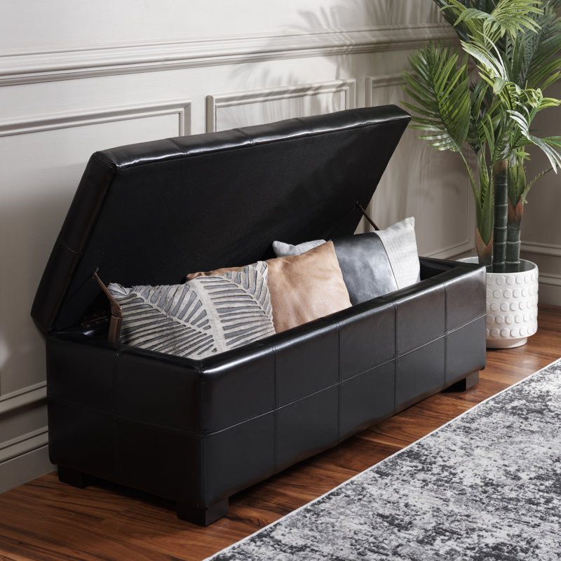 Banc de rangement Alescia, Similicuir noir, 46,9 po x 18,3 po x 16,7 po