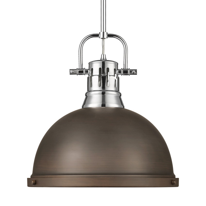 Luminaire suspendu 1 lumière avec tige Bryceton, Bronze huilé, Chrome chrome