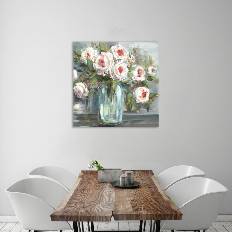 Blooms In A Mason Jar III - Wrapped Canvas Print, 30.5 cm H x 30.5cm W