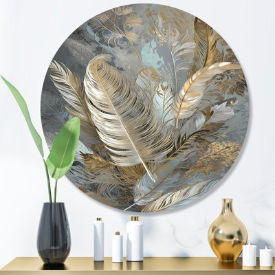 Art mural rond en plumes dorées - Glam Feather