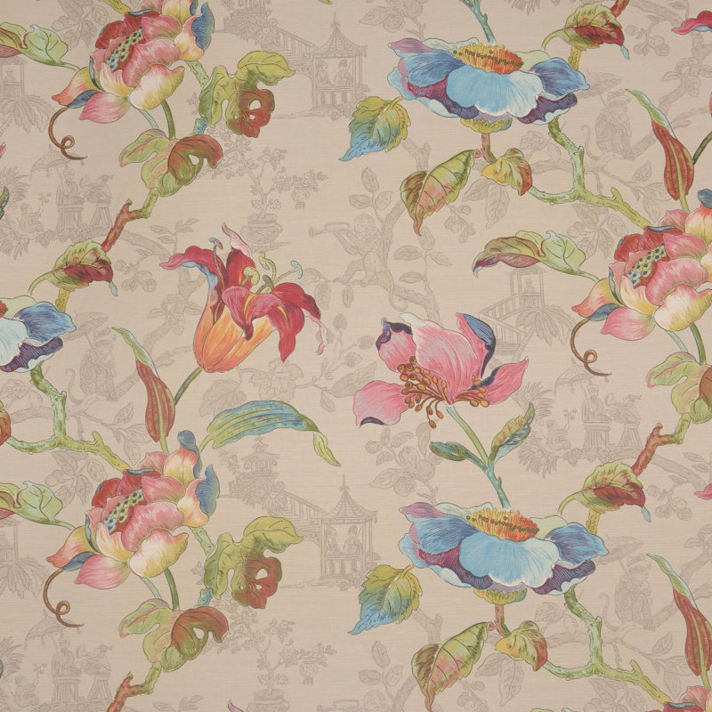 Allure Floral Fabric, Tan/Light Blue/Green/Pink