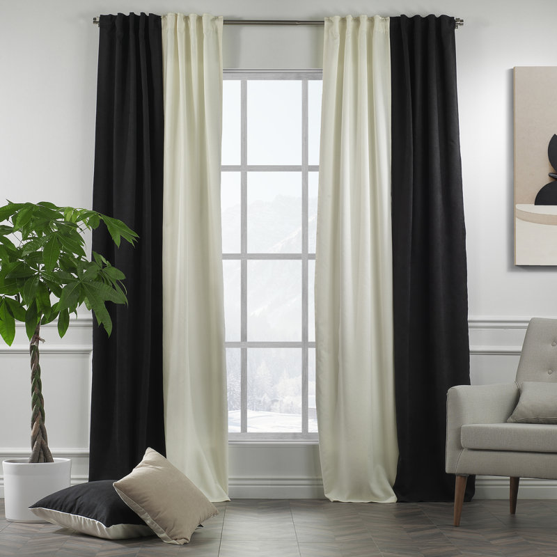 Rideau de fenêtre décoratif de chaque panneau de 27 po de largeur, Crème / Noir, L 27 po x L 63 po