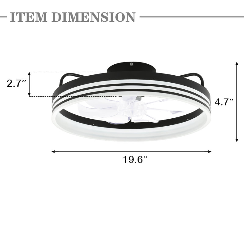Ventilateur de plafond encastré moderne réversible avec lumière DEL et télécommande Cezka, Noir, noir, noir, noir