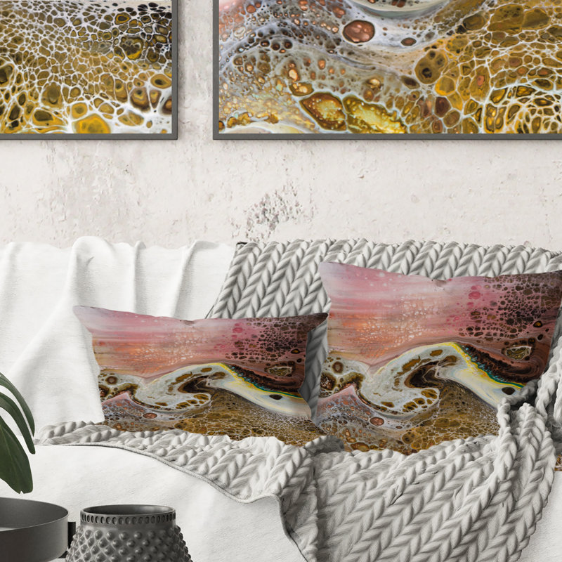 Coussin décoratif blanc avec art liquide blanc et rose - imprimé moderne, 18 po x 18 po