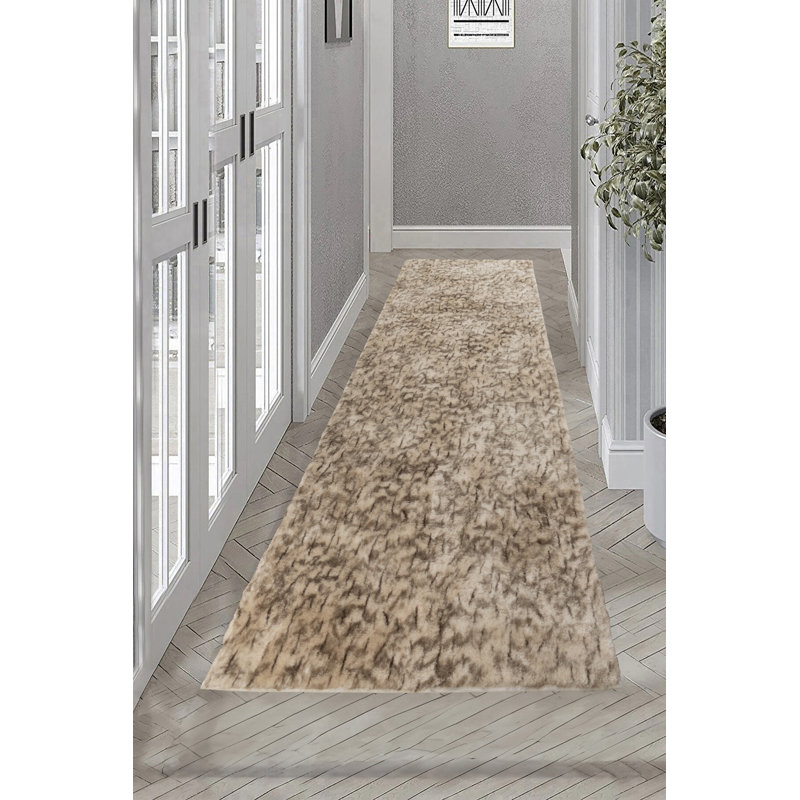 Washable Anti-Slip Beige Color Ultra Soft Pile High Profile Runner Rug for Indoor 40 Inches Wide by Custom Length