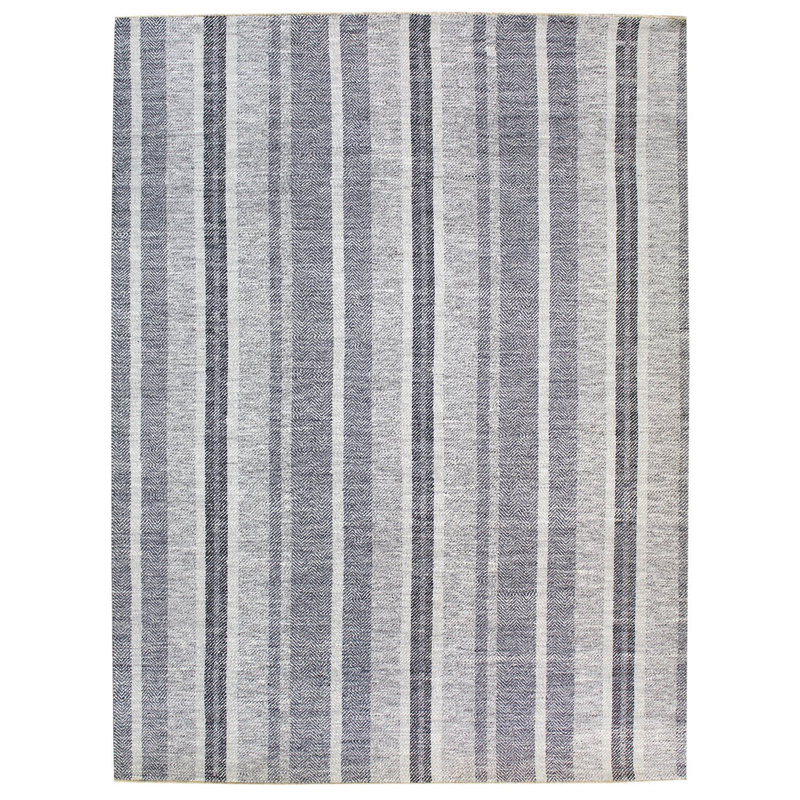 Tapis gris en laine noué à la main de conception unique 8 pi 11 po x 12 pi nouvel âge Vani Sayeed