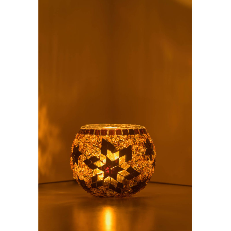 Kafthan Mosaic Glass Large Single Candle Holder - (3.7" x 3.5", Multicolor Star)