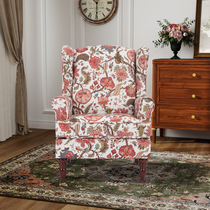 Devonn Upholstered Accent Chair, Brown/White/Red Floral