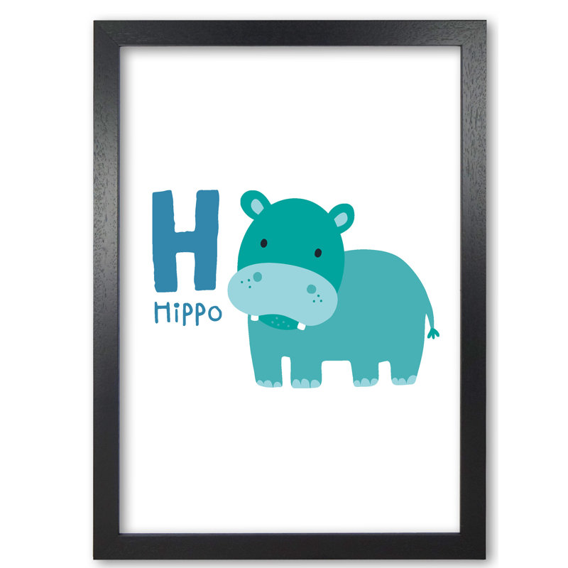 Alphabet Animals, H Is For Hippo - Single Picture Frame Print, 30 cm H x 21 cm W x 5 cm D, Black Grain Frame
