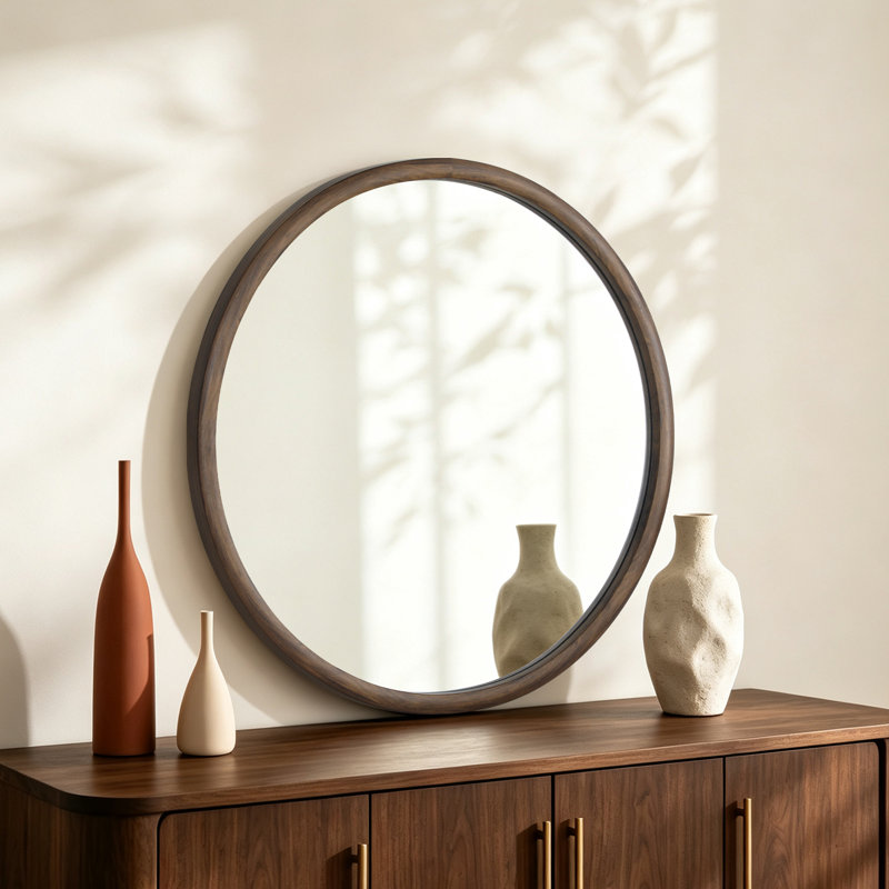 Miroir rond brun pour cadre mural, 32"