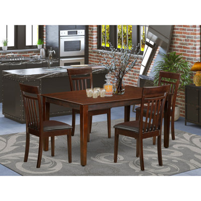 5 Piece Kitchen Table & Chairs Set Includes a Rectangle Dining Table and 4 Faux Leather Dining Room Chairs, 36x60 Inch, Mahogany