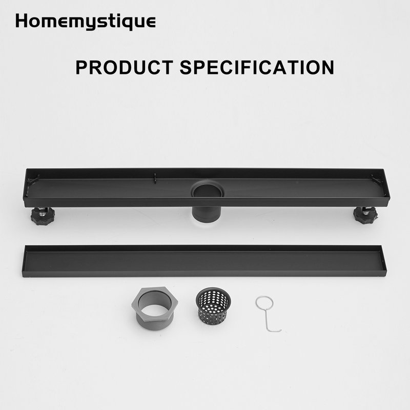 24 In. Stainless Steel Linear Shower Drain With With Tile Insert Cover Slot Pattern Drain Cover In Matte Black, Matte Black
