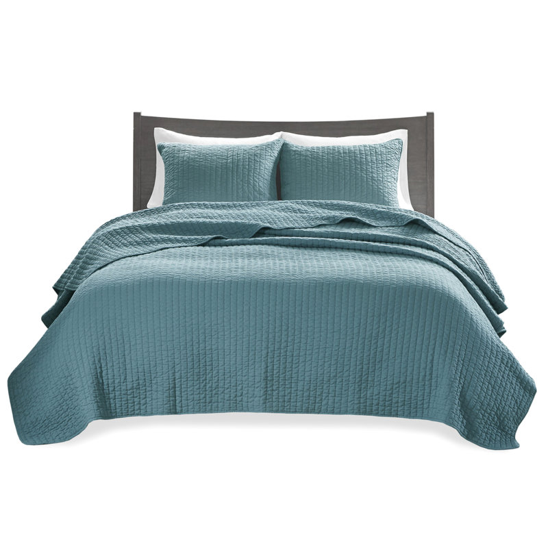 Ensemble de 2 courtepointe sarcelle simple / simple TG - réversible, microfibre, rembourrée de coton, pour une chambre à coucher silencieuse, rembourrage à 90%, literie chic