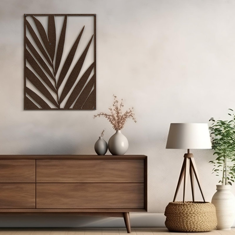 Décoration murale en métal noir abstrait tropical minimaliste moderne à suspendre, H 30 po x l 22,39 po x P 0,05 po, Brun