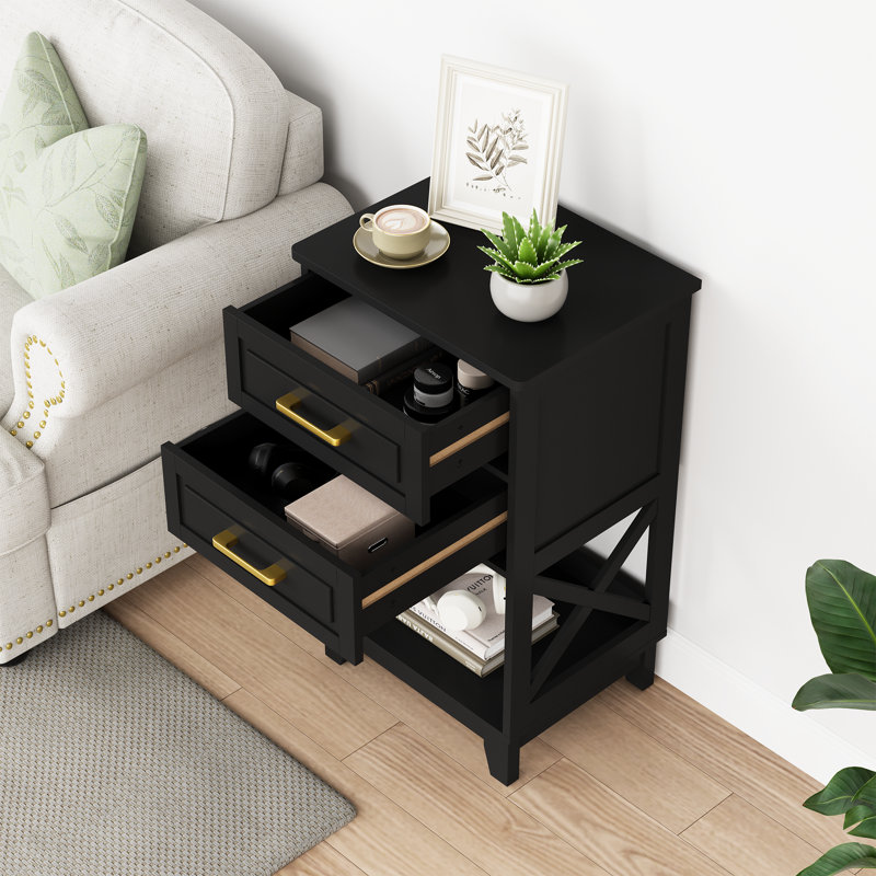 Havelka 2-Drawer Nightstand, Black, Individual