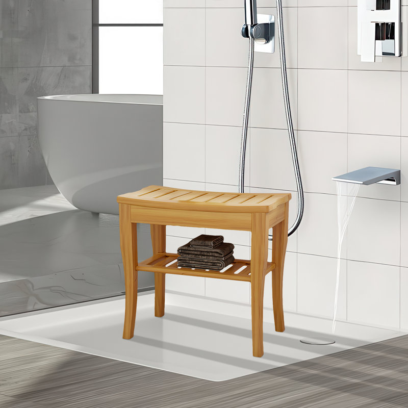 2-tier Bathroom Shower Bench – Slatted Seat With Storage, Comfortable & Safe