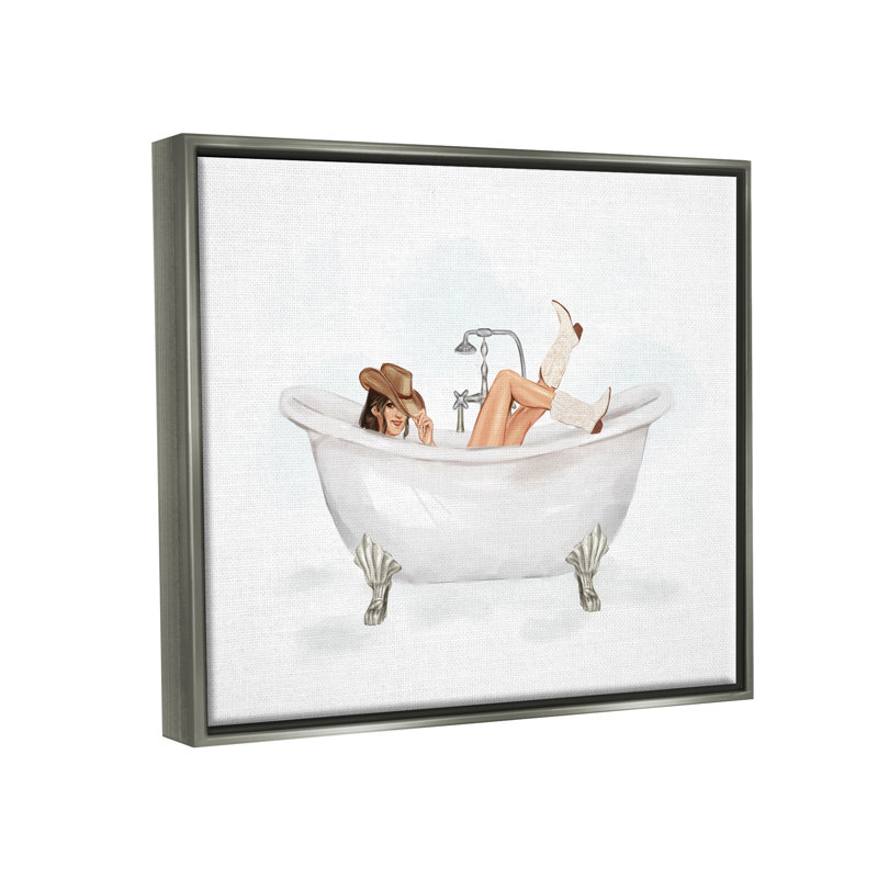 «Cowgirl In Bathaign», reproduction encadrée sur toile par Ziwei Li, H 25 po x l 31 po x P 1,7 po, Cadre flottant gris lustré