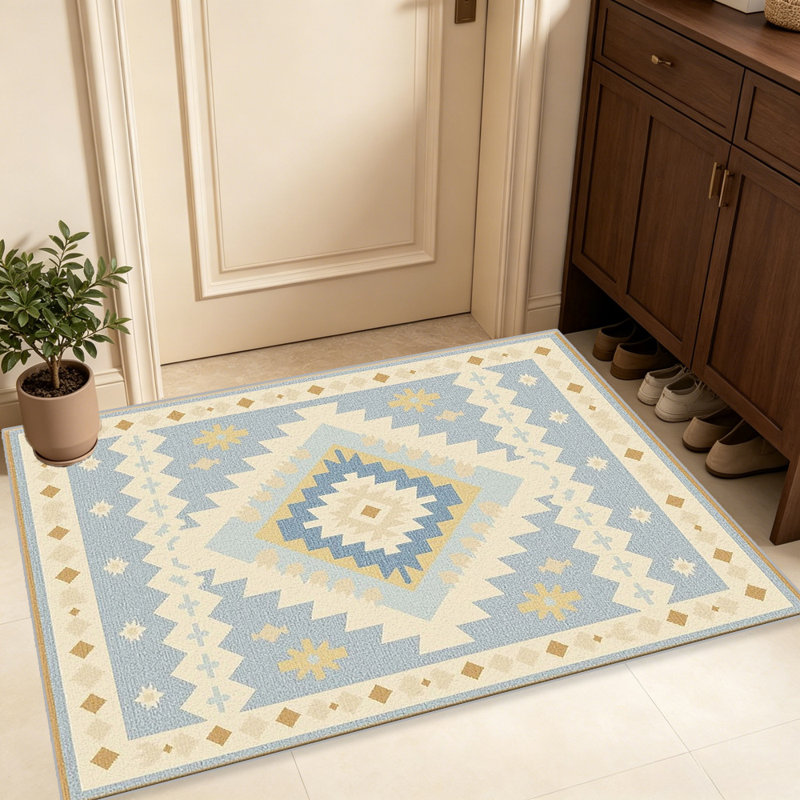 Light Blue Tribal area rugs for Living Room, Soft and Comfortable, Suitable for all seasons, easy to maintain, machine washable Indoor floor mat, Under Table Farmhouse suitable for Bedroom, Dining Room, Study,  Balcony, Home Decor Patio