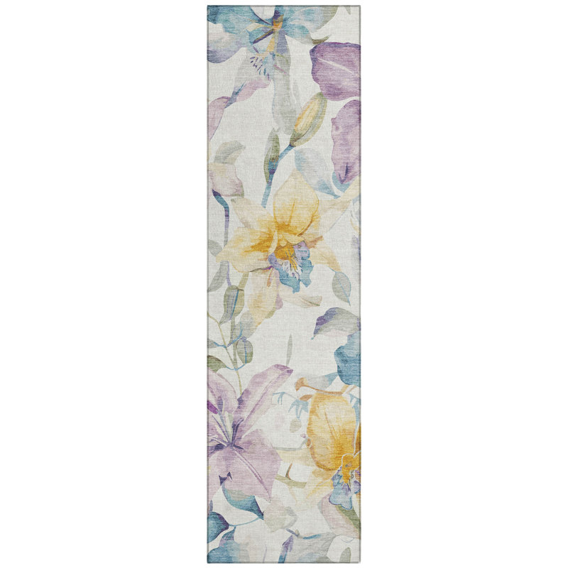Machine Washable Indoor/Outdoor Millner ACN2262 Floral Rug, Runner 2'3" x 7'6"