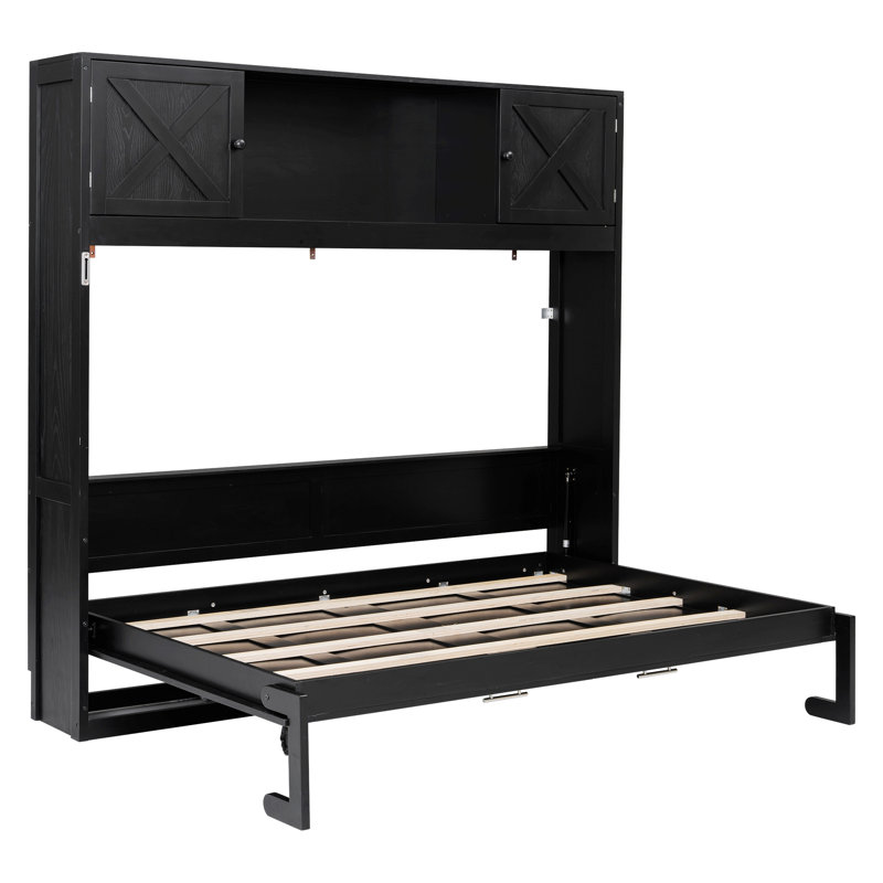 Lit escamotable avec armoires de rangement, Noir