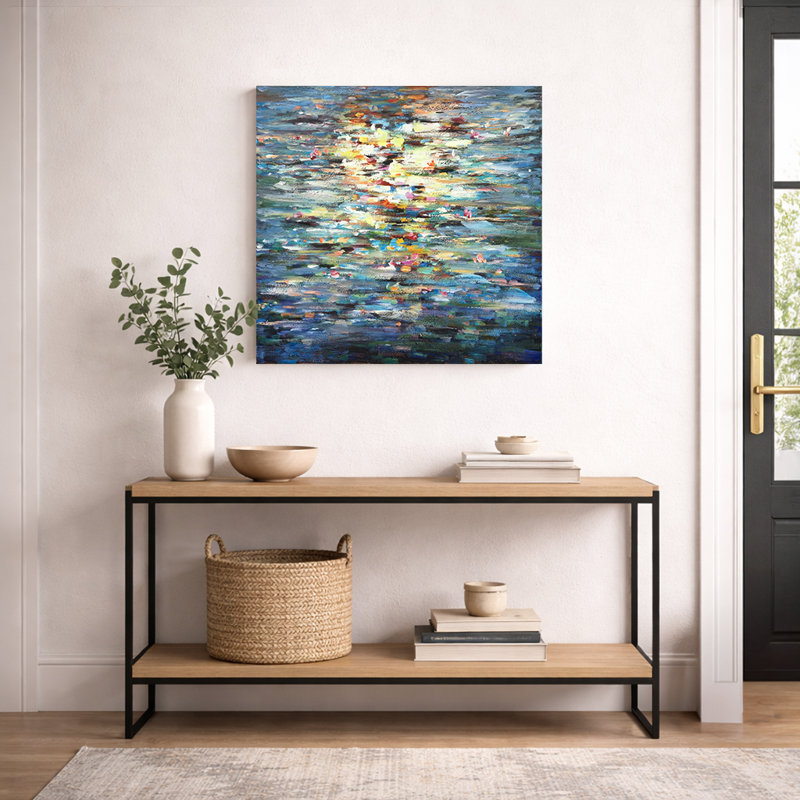 «Blue Water Reflection», art mural sur toile abstraite, H 30 po x l 30 po