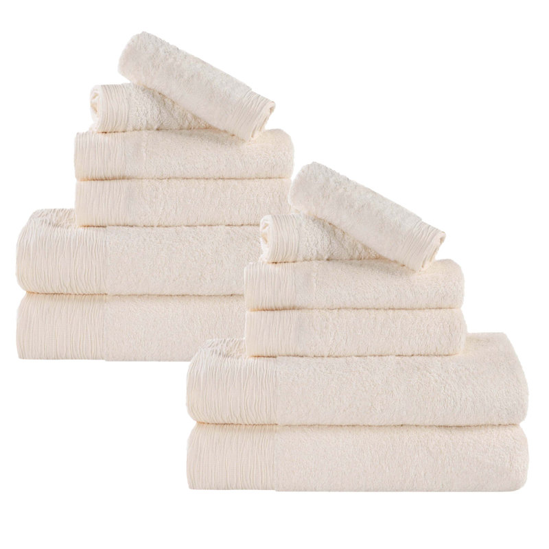 Ensemble de serviettes en rayonne de bambou et en coton mélangé hypoallergénique, Ivoire ivoire, Ensemble de 12 serviettes