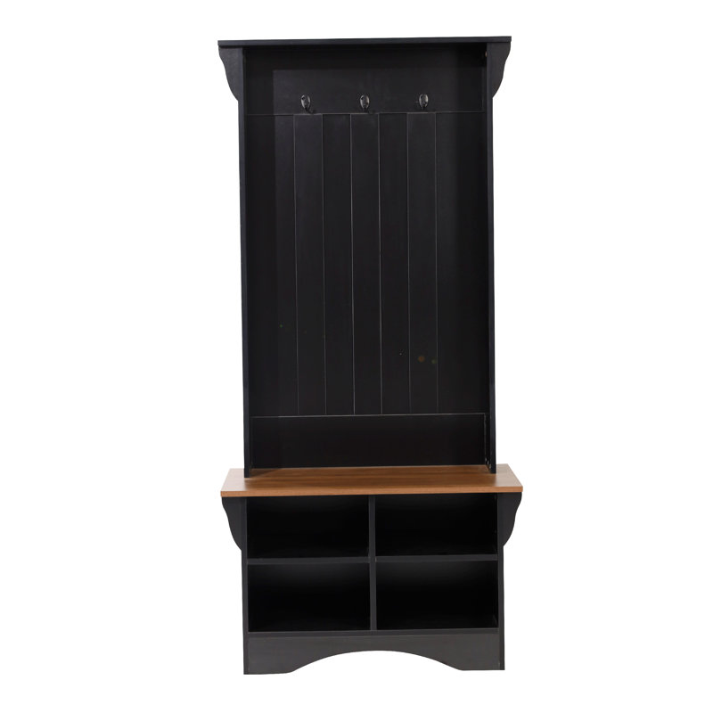 Arisbeth Hall Tree with Bench, 3 Single Storage Hooks, and 4 Lower Storage Cubbies, Black