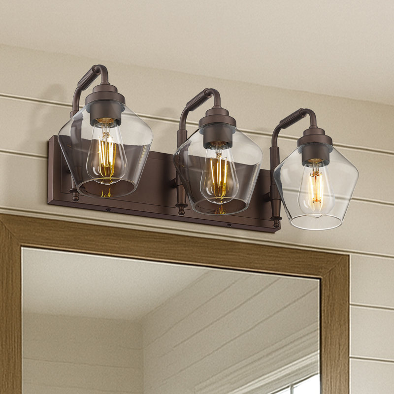 3 - Light Vintage Vanity Light Clear Glass Diamond Shade, Oil Rubbed Bronze, 10.6" H x 22" W x 10.23" D, Oil Rubbed Bronze