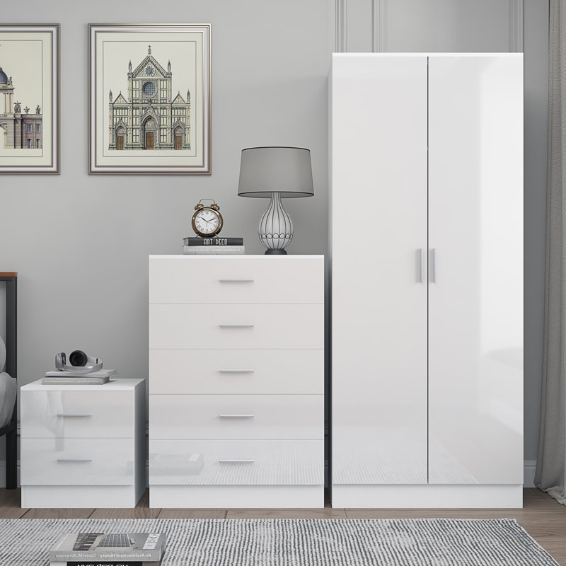 Eva Piece Bedroom Set, White Gloss / Matt White