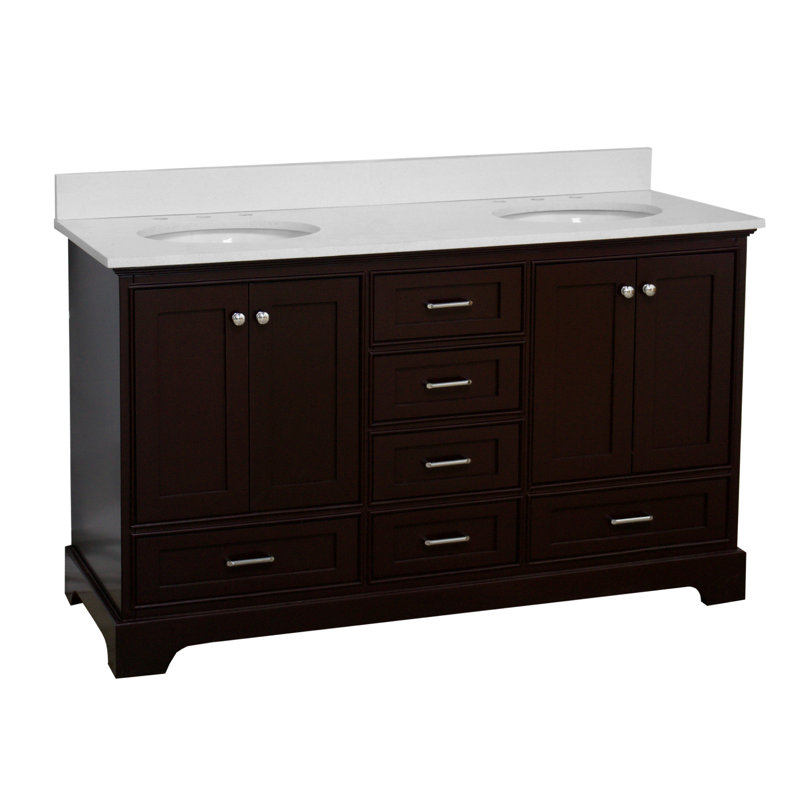 Ensemble de meuble-lavabo double 60 po Larosa, Chocolat, Quartz