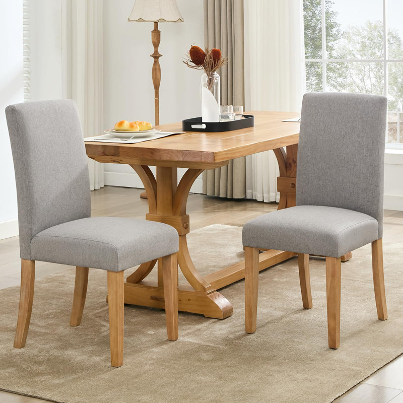 Ensemble de 2 chaises de salle à manger parsons grises rembourrées en tissu Lin, Brun