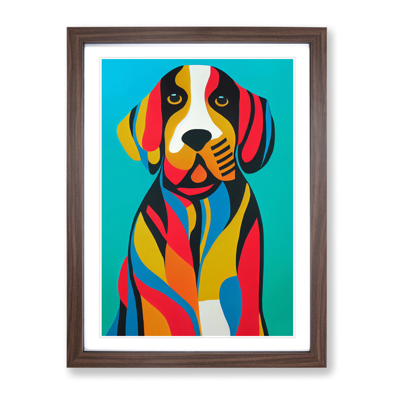 Colourful Dog No.1 Abstract - Wall Art, 66cm H x 48cm W x 2cm D, Walnut Framed, White