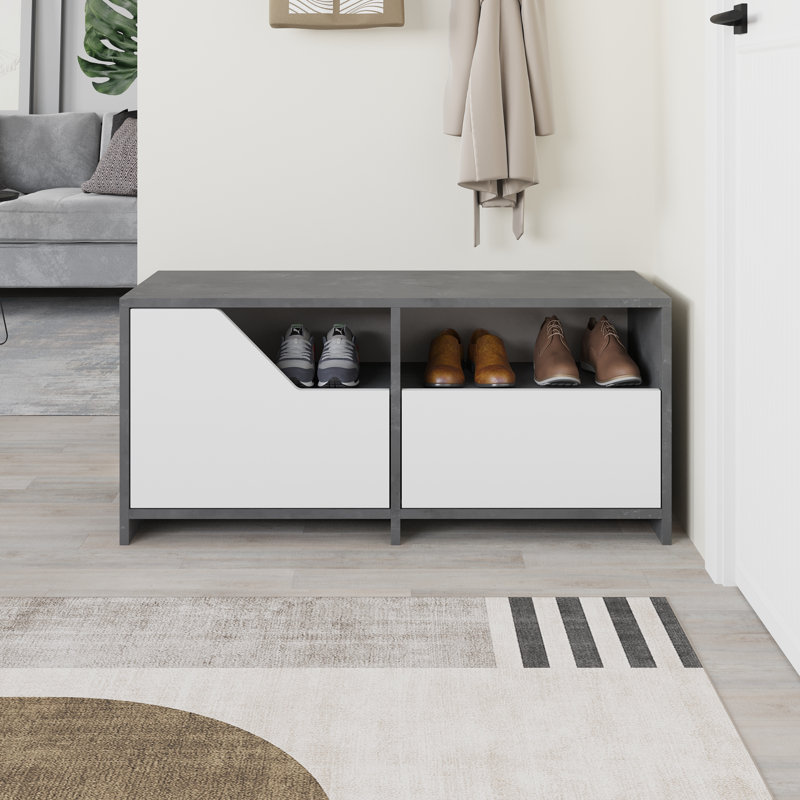 8 Pair Shoe Storage Cabinet, Retro Gray/White