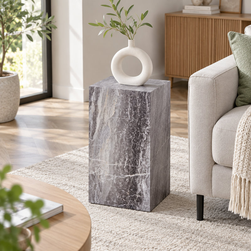 Table d'appoint moderne en bois aggloméré texturé gris pour votre espace de vie