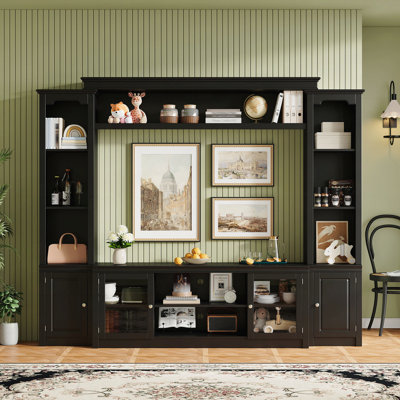 All-In-One Modern TV Stand With Bookcase, Fits Tvs Up To 65-Inch 4 Adjustable Shelves Tempered Glass Doors Display Cabinet For Living Room