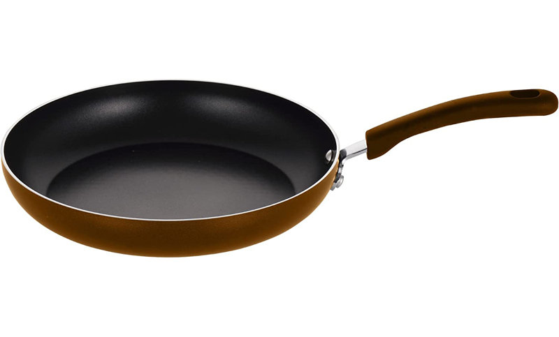 Poêle à frire 11 po antiadhésive ouverte - Batterie de cuisine antiadhésive élégante, fonctionne avec le modèle (gris), Brun