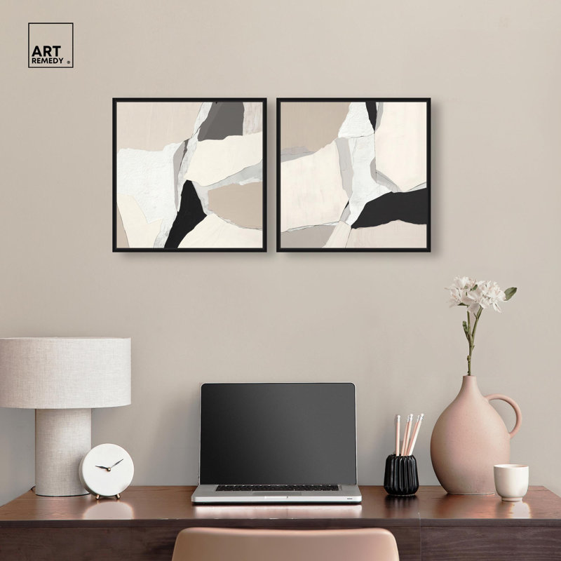 Stone Layers Set Canvas Print Neutral Wall Decor Set by Art Remedy, Black Frame, 12 x 12, H 17 po x l 17 po, Black Frame
