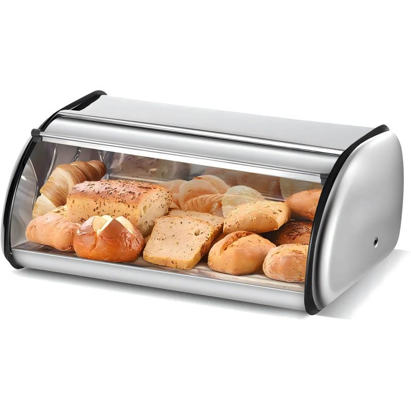 Boîte à pain pour comptoir de cuisine, corbeille à pain en acier inoxydable, support de rangement pour pain argenté avec couvercle, garde-pain de grande capacité, 17 po x 11 po x 7 po