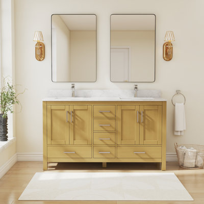 Riverford 60'' Fully Assembled Double Bathroom Vanity With Solid Surface White Granite Top
