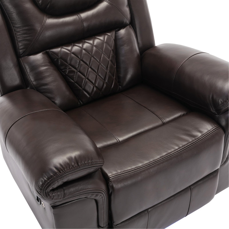 Manual Recliner Chair with LED Light Strip, Brown Faux Leather